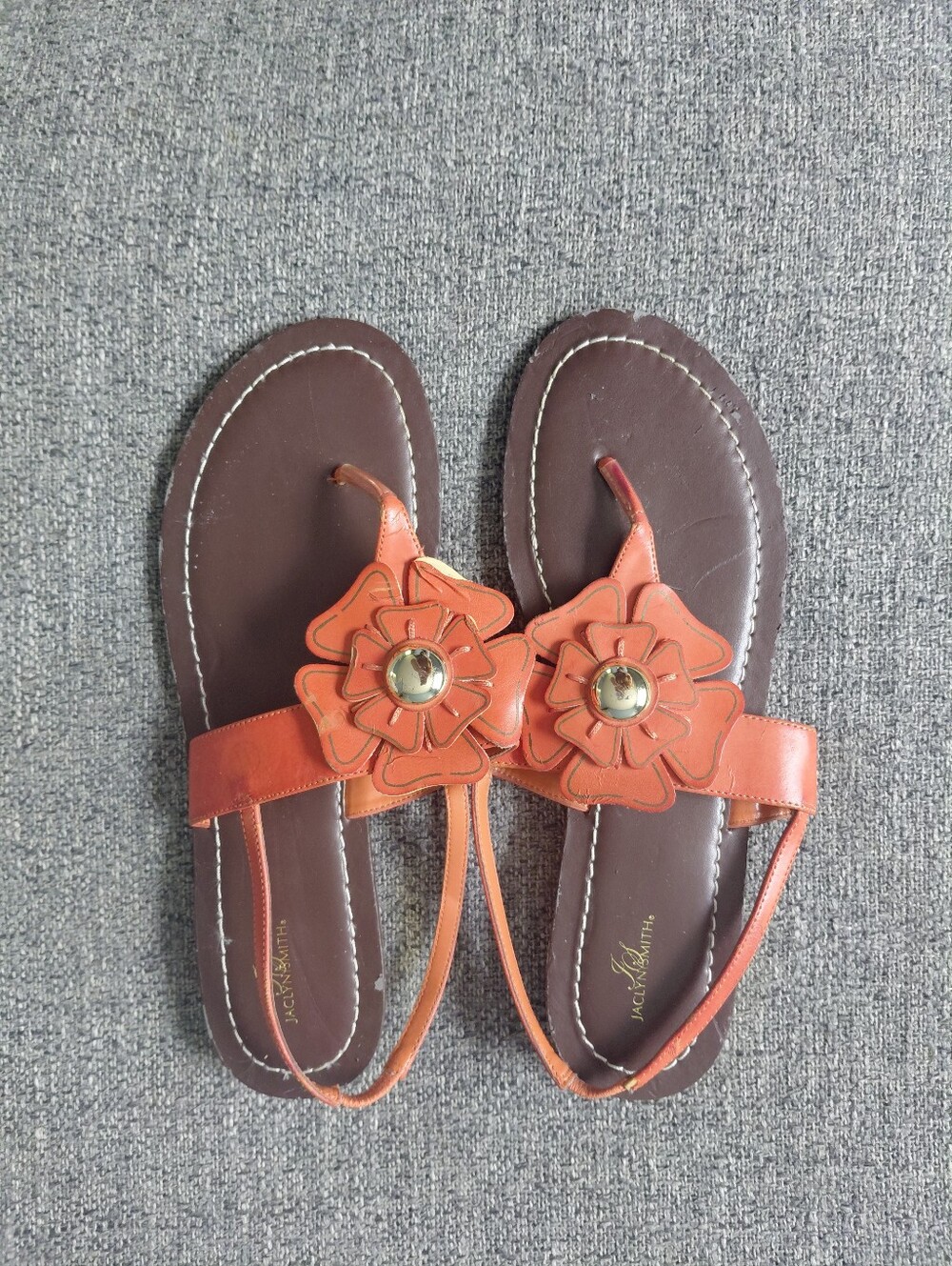 Jaclyn Smith Orange Floral T-strap Thong Sandals Size 11